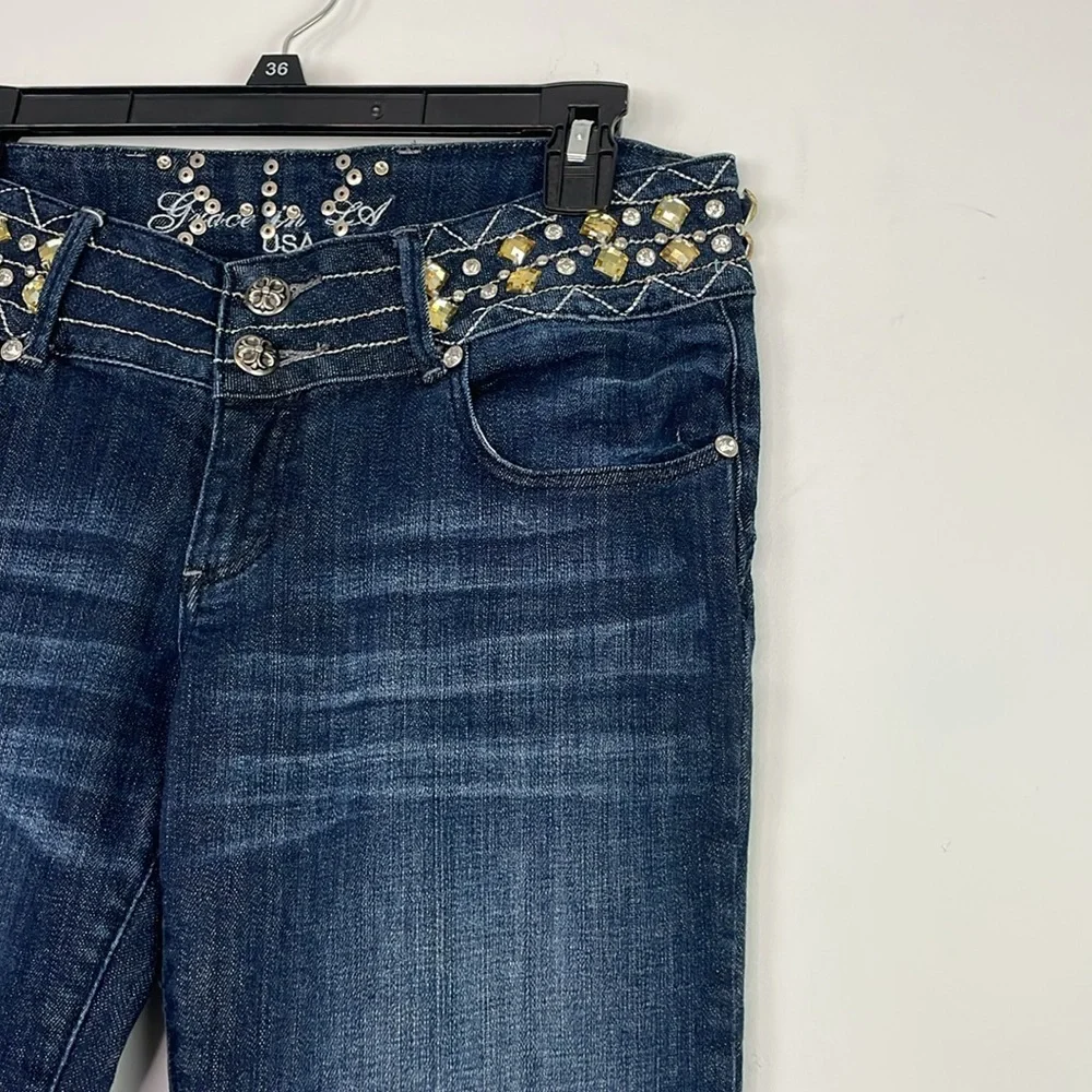 Grace in LA Low Rise Embellished Waisted Jeans. Waist Size 30. Size 11.